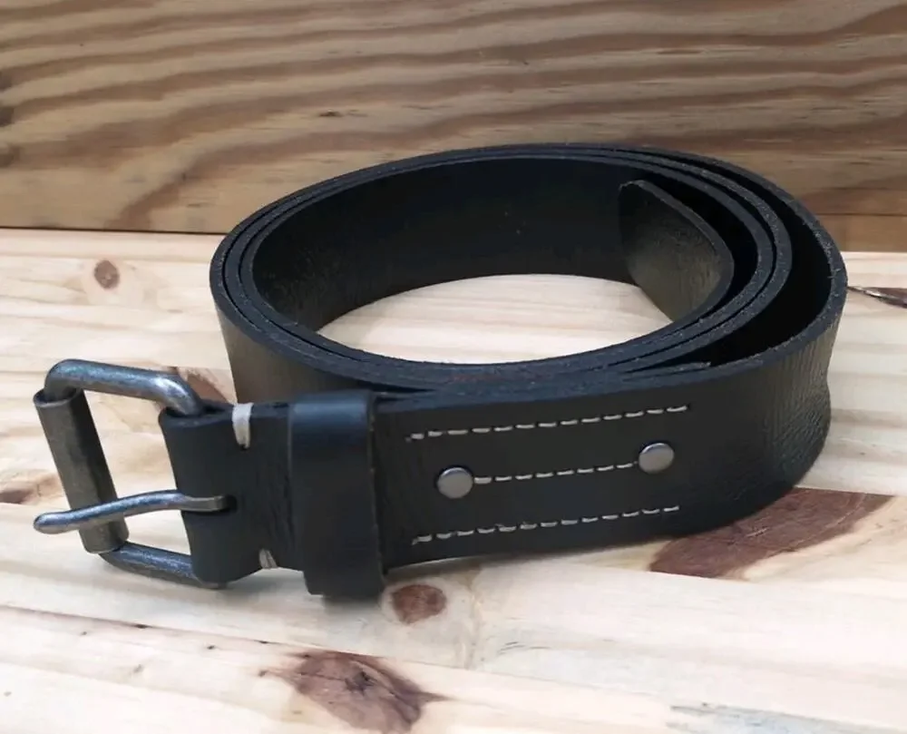 Lands End Black Leather Belt Mens Sz 48 1-3/8”Wide